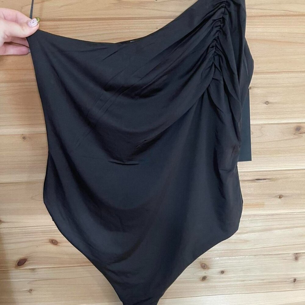 One Shoulder Black Bodysuit With